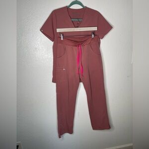 Figs Women's Rust Track Jogger Pants with Pink Drawstring